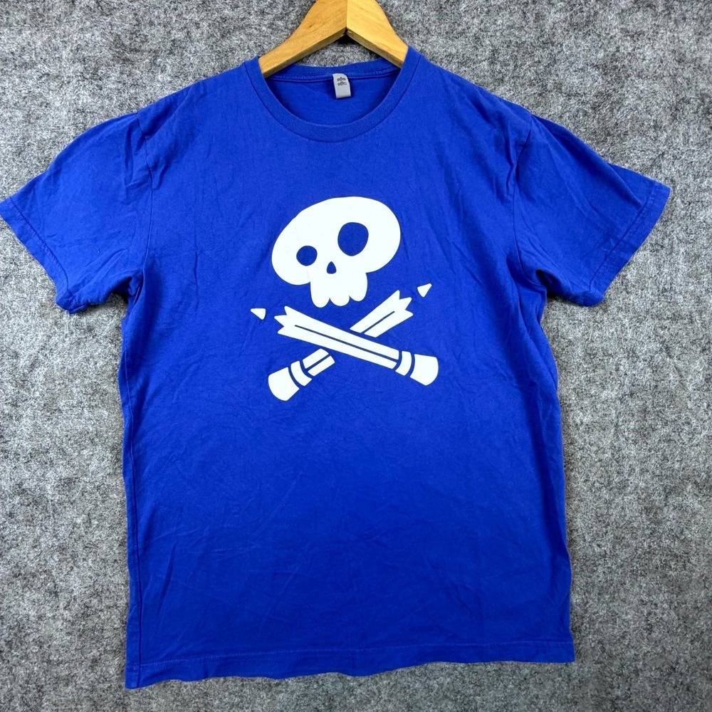 Skull Crossed Pencils Next Level‎ Apparel T-Shirt Unisex Kids Large Blue Cotton